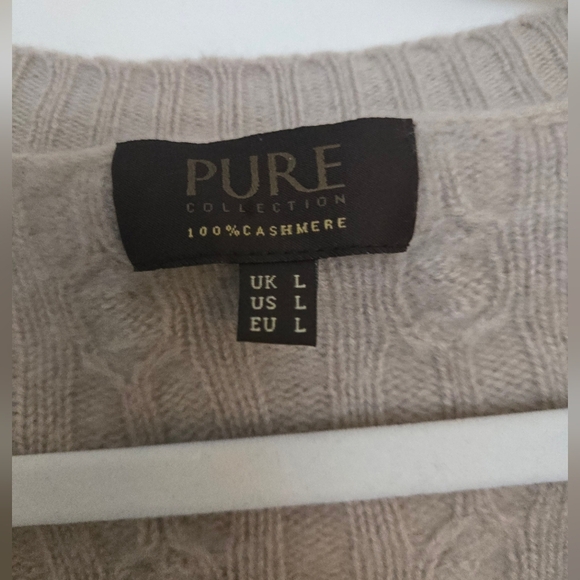 Pure Collection Taupe Cable Knit Cashmere Short Sleeve Cardigan | L - Picture 2 of 5